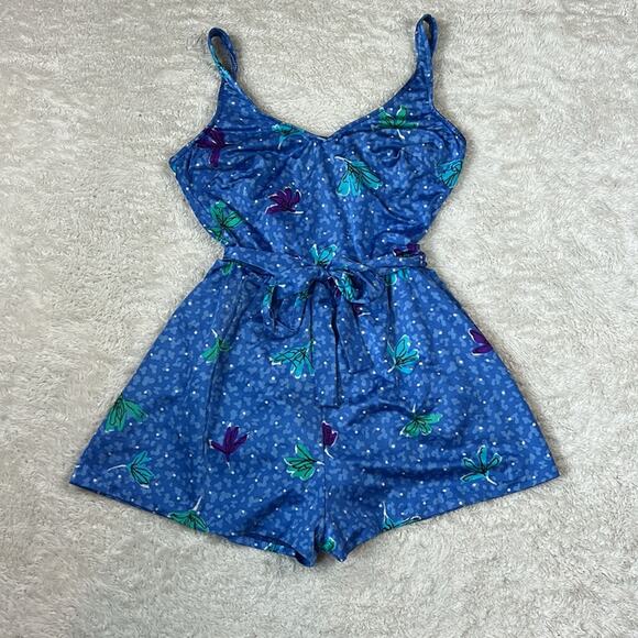 Vintage Maxine of Hollywood blue belted romper one piece suit swimsuit, 14 - Picture 1 of 10